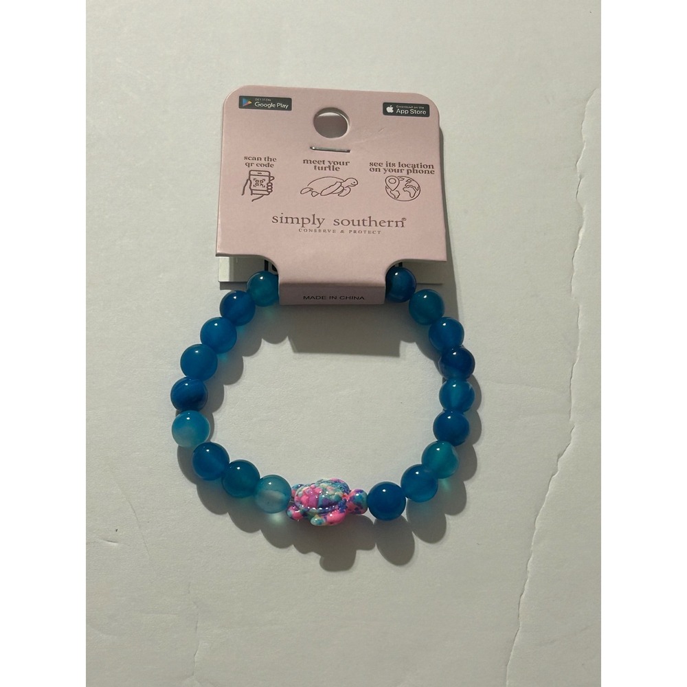 Simply Southern Blue Turtle Tracking Bracelet Conserve & Protect Beaded Stretch